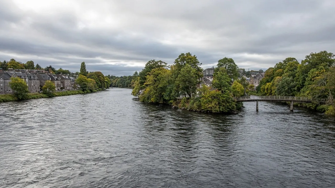 River Ness and wooded islands in Inverness, Highland